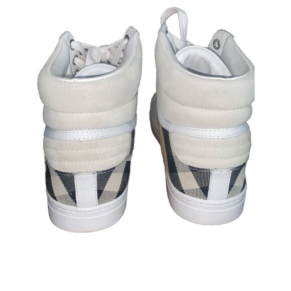 Burberry - Men's Reeth Leather House Check High-Top Sneakers White Size 12 - Picture 11 of 16
